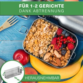 WILDBÄR – Premium Edelstahl Brotdose. BPA& plastikfreie Lunchbox mit flexibler Abtrennung ist auslaufsicher – Ideal für Schule & Büro – 1400ml Brotbox