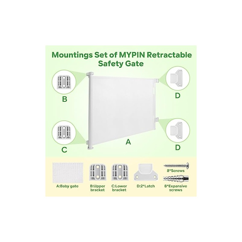 MYPIN Retractable Baby Gate Spare Parts Kit, Pet Gate Complete
