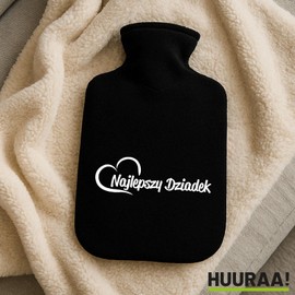 Huuraa Wärmflasche Najlepszy Dziadek Serce Geschenk 1,8 Liter Black Classic Veloursbezug Najlepszy Dziadek Präsent
