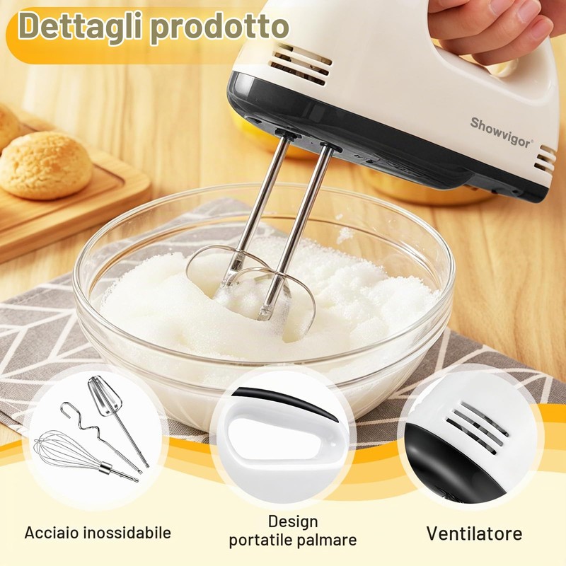 Sbattitore Elettrico 300W, 7 Velocità Design Ergonomico