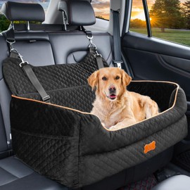 Dog Car Seat for Large/Medium Dog - Memory Foam Dog Booster Seat for Dogs Under 55Lbs or 2 Small Dogs-Detachable and Washable Travel Bed Dog Seat with Thick Cushion and Storage Pockets-Black