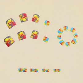 Flower Press on Toenails Short Square Fake Toenails Summer False Toenails Full Cover Acrylic Toe Nails Flowers Glue on Toenails Reusable Artificial Toenails for Women Nail Decorations, 24Pcs