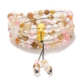 Self-Discovery Mala Stretchy Mala Wrist Wrap Bracelet with 108 Healing Watermelon Tourmaline Mala Prayer Beads (Pink and Green)