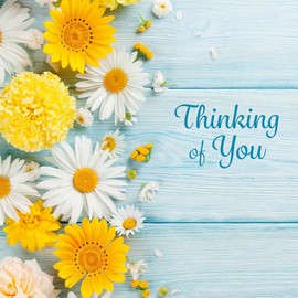 Thinking of You Greeting Card, Floral Design with Daisies and Sunflowers, 12.3 x 12.3 cm