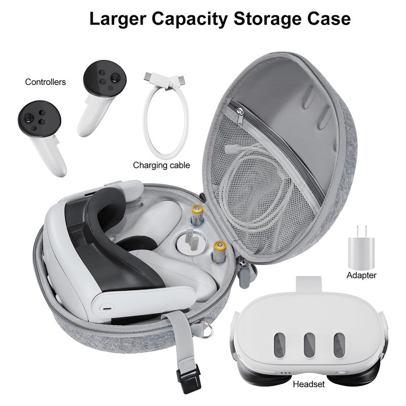 VR Glasses Carrying Case Hard Shell Shockproof Double Zipper Large