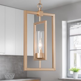 GEPOW Gold Pendant Light, 1-Light Modern Kitchen Pendant Lights with Glass Shade, Hanging Pendant Light Fixtures for Kitchen Island, Dining Room, Bedroom, Living Room