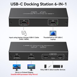 TJCXELE USB C Splitter Dual Monitor 4K120Hz Thunderbolt Docking Station 6-in-1 Dual USB C Monitor 100W PD, 10Gbps USBC Data Ports USBC Splitter 1 in 4 Out for Dell/HP/MacBook and Other Laptops