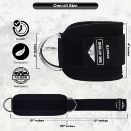 Skates sports Ankle Straps for Cable Machines Attachment 1 Piece Neoprene Padded Double D-Ring Ankle Gym Cuff for Kickback Legs, Abs and Glute Exercise Men women Fitness Workout (Single, Black)