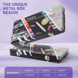 SAVZJSD 40 Colors Alcohol Markers, Premium Dual Tip Markers Set with Metal Box for Kids, Adults in Coloring & Painting (Brush & Fine
