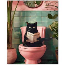 Qiukoo Paint by Numbers Adults - Funny Cat Motif on Toilet, 40 x 50 cm - Creative DIY Set for Adults and Beginners, Relaxing Craft Set with Number Field (without Frame)