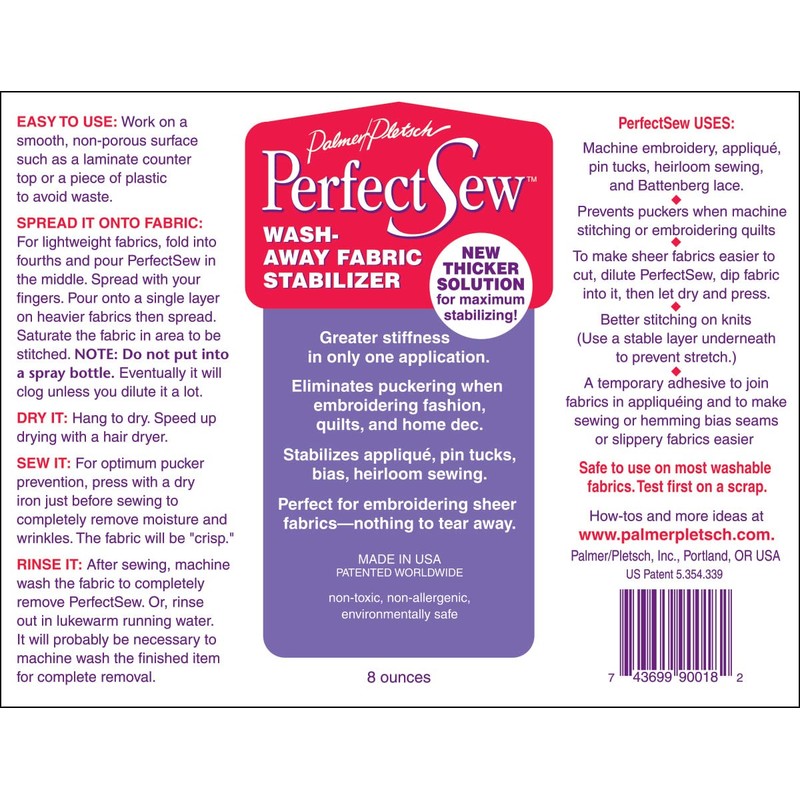 Palmer Pletsch Perfect Sew Wash Away Fabric Stabilizer 8 Ounces