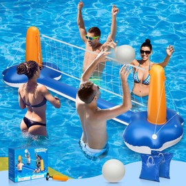 KIDDITOY Pool Volleyball Net, Pool Volleyball Set for Inground with Water Ball and Ball Pump, 2025 Swimming Pool Games for Adults, Perfect for Floating Pool Party Toys Games (115" x30’’x38’’)