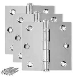 Finsbury Hardware Solid Brass Chrome Door Hinge Heavy Duty Ball Bearing Shiny Silver 3 x 3 Inch - Set of 3 Hinges (Polished Chrome)