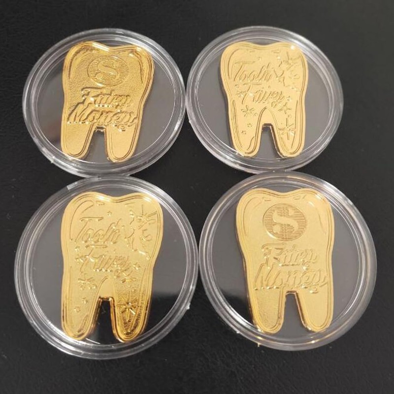 GOODCHI Tooth Fairy Gold Coins, Tooth Fairy Tooth Teeth Commemorative
