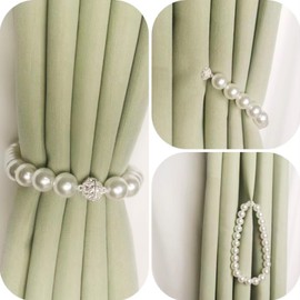 Pack of 2 Curtain Tiebacks, Faux Pearl Curtain Tiebacks, Curtain Clips with Strong Magnet, Curtain Holder Rope, Shower Curtain Back Holder, Curtains Holder for Home, Outdoor Curtain Decoration (40 cm)