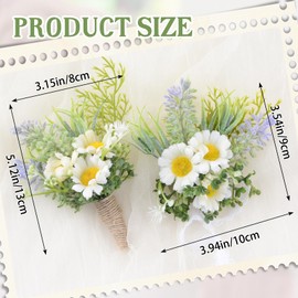 2Pcs White Daisy Corsage Wrist Flower Set Artificial Hand Flower and Boutonniere Set for Homecoming Graduation Prom Bridal Wedding Party