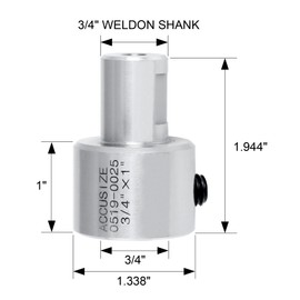 Accusize Industrial Tools 3/4 in. Annular Cutter Extension for a 3/4'' / 19.05 mm Weldon Shank Annular Cutter, 1" Long, Weldon Adapter, 0519-0025