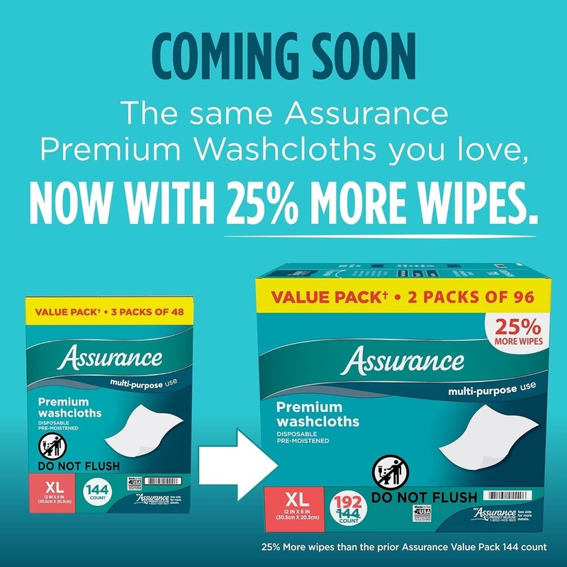 Assurance Wipes for adults - Premium Disposable Washcloths XL 96