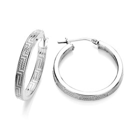 Sterling Silver Greek Key Hoop Earrings 25mm Diameter SOLID 925 SILVER - 1 inch Diameter