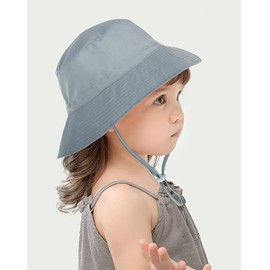 Malaxlx Baby Toddler Kids Grey Bucket Sun Hat for 2-6 Years Old Girls Boys Summer Beach Hat Infant Wide Brim