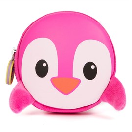 boppi Tiny Trekker Children's Key Travel Bag Coin Handbag Mini Travel Purse Key Bag Zip Clutch Bag, penguin pink