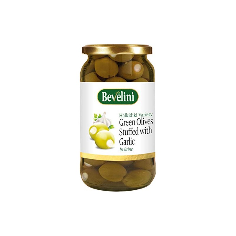 Bevelini Green Olives Stuffed with Garlic, 365 g