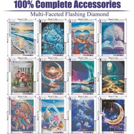 Mystara 12 Pack Diamond Painting Kits for Adults,Landscape Moon Diamond Beach Painting Set for Gift Home Wall Decor - 5D DIY Craft Kit with Diamonds(Modern-3)