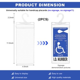 FSTURIOS 2 PCS Handicap Placard Holder, 11.6"×5" Disabled Parking Permit Sign Protector with Large Hanger, Ultra Transparent PVC Sleeve Handicapped Placard Holder for Rear View Mirror