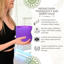 SOUNDELLO 11 inch White D Note Sacral Chakra Quartz Crystal Singing Bowl, for Healing Mindfulness Meditation Yoga Sound Baths, with Rubber Mallet O-ring