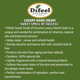 Difeel Intensive Moisturizing Hand Cream - Sweet Smell of Success with Vitamin E, Natural Oil and Botanical Extracts 1.4 Ounce (2-PACK)