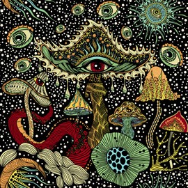 WENMER 17.7in x 32.8ft Peel and Stick Wallpaper Boho Mushroom Wallpaper Plant/Eyes/Mushroom Contact Paper Floral Wallpaper Vinyl Self Adhesive Removable Stick on Wallpaper for Bedroom Bathroom