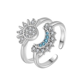 2Pcs Sun and Moon Silver Rings for Women, Adjustable Rings for Women Rings Women-Thumb Rings for Women, Valentines Gifts for Her Wife Valentines Day Gifts Birthday Jewellery Gifts for Mum