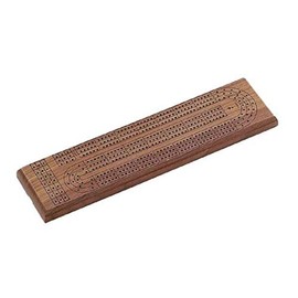 15" Wooden Walnut 3 Track Cribbage Game Board, Medium Brown