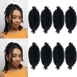 Sunsmilely Afro Twist Hair 8 Inch Marley Twist Braiding Hair 8 Packs Springy Afro Twist Hair 1B Cuban Twist Hair Natural Black Spring Twist Hair Synthetic Wrapping Hair for Soft Locs