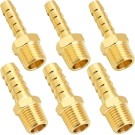 6 Pack Air Hose Fittings,Brass Air Hose Barb Fittings Kit, 3/8" Barb x 1/4" NPT Adapter Connectors, Barbed Air Hose Repair Fitting Adapter For Gas Or Air Systems