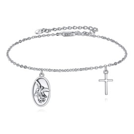 YFN Cross Bracelets 925 Sterling Silver St Christopher/St. Michael/St Jude/Saint Mary Medal Adjustable Bracelet Religious Protector Jewellery Gift for Women Men, No Gemstone
