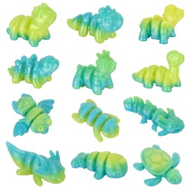 LALASTYULE 12PCS 3D Printed Mini Animals Set Articulated Dinosaur, Turtle, Bat, Rhino & More Movable Joint Fidget Toys Home Office Decor Educational Collectibles (Green)