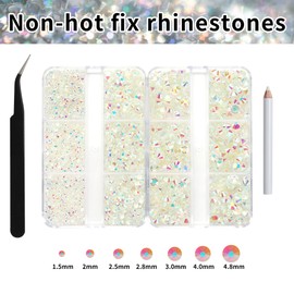 BAJUQIJU 3300 Pieces Nail Rhinestones Nail Art Gems Crafts Crystals Glass Decorations Set AB Rhinestones Flatback Design Face Clothes Shoes Decor Diy Acrylic Nail Art Decoration(White ab)