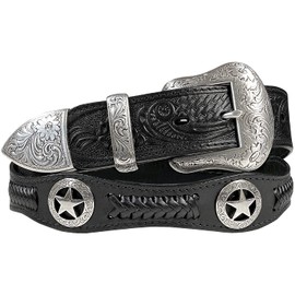Womens Western Ranger Star Badge Concho Braided Genuine Leather Cowgirl Belt (32, Black)