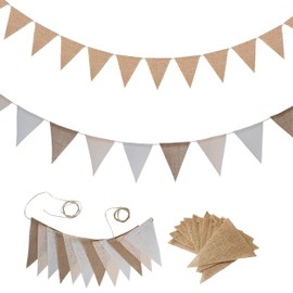 24 Ft/7.3 M Pennant Banner Flags, 25 Flags Burlap Pennant Bunting Banner for Decorations, Yellow and White Triangle Bunting Banner Pennant Banner Garland Flags for Birthday Wedding