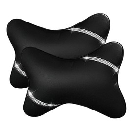 VVHOOY Car Neck Pillows Diamond Seat Auto Headrest Cushion Head Rest Neck 2 Pack Headrest Fit for Most Cars Universal Car Pillow Support Relax Crystal Rhinestone Pu Leather Bling Interior(Black)