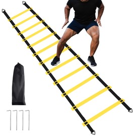 1/2/4 Pack Agility Ladder Set, 12 Rungs Agility Ladder Set, Speed Training Ladder with Steel Stakes and Carry Bag for Soccer, Speed Fitness Feet Training (1 Pack, 12 Rungs)