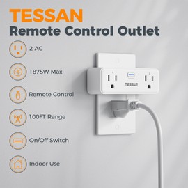 TESSAN Remote Control Outlet Plug, Wireless Light Switch with 2 Independent Sockets, ON/Off Remote Outlet Switch for Indoor Lights, Lamps, Fans, Home Small Appliances, 100 Ft Range,1875W