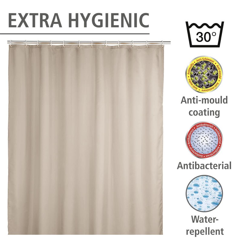 Wenko Anti Mould Shower Curtain - Plain, Antibacterial & Washable