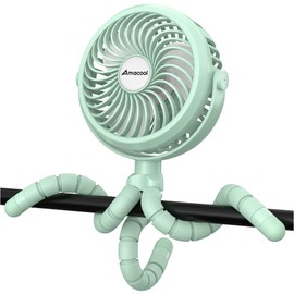 AMACOOL Battery Operated Stroller Fan Flexible Tripod Clip On Fan with 3 Speeds and Rotatable Handheld Personal Fans for Car Seat Crib Bike Treadmill (Green)