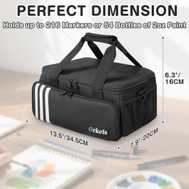 ORKELS Craft Paint and Marker Organizer, Acrylic Paint Storage Bag with Brush and Bottle Holders, Large Marker Carrying Case for Artists (Black)