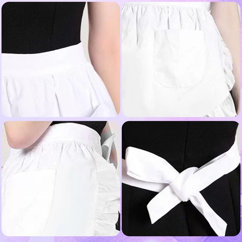 Benaewa White Apron, Waitress Apron with 2 Pockets, Adjustable Waist