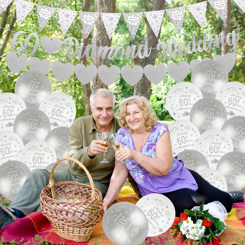 60 Wedding Anniversary Decorations 60 Silver Wedding Banner Balloons Happy