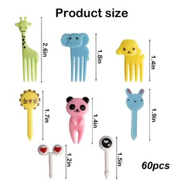 VIVIIHOO Pack of 60 Animal Food Fruit Forks for Children - Reusable Mini Forks and Snack Piekers Finger Food for Lunch Box, Bento Box and Party - Cute Animal Shaped Skewers - Food Picks Children