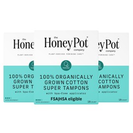 The Honey Pot Company - Super Absorbency - 54ct - 100% Organic Tampons w/Bio Plastic Applicator - Feminine Care – Natural, Plant-Based - Unscented Tampons - 18 Count - Pack of 3